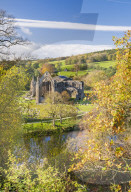 Bolton Abbey and the River Wharfe, in Lower Wharfedale, The Yorkshire Dales National Park, UK.