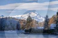 Loch Ard, Aberfoyle, and Ben Lomond in mid-winter, Scotland.