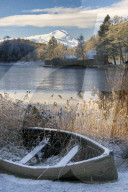 Loch Ard, Aberfoyle, and Ben Lomond in mid-winter, Scotland.