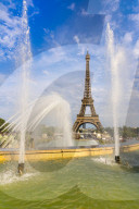 Eiffel Tower and Trocadero fountains & water canons, Paris, France, Europe.