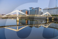 Tradeston (Squiggly) Bridge, International Financial Services District, River Clyde, Glasgow, Scotland, United Kingdom, Europe
