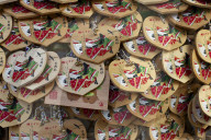 Heart-shaped ema votive offerings, Kamigamo shrine, Kyoto, Japan