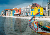 Colourful decorative Moliceiro boat, typical to the town of Aveiro in Central Portugal, Europe