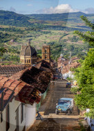 View towards La Inmaculada Concepcion Cathedral, Barichara, Santander Department, Colombia