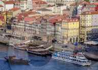 Colourful houses of Ribeira, elevated view, Porto, Portugal