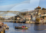 View towards Vila Nova de Gaia, Dom Luis I Bridge and Monastery of Serra do Pilar, elevated view, Porto, Portugal