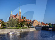 View over Oder River towards Holy Cross Church at Ostrow Tumski District, Wroclaw, Lower Silesian Voivodeship, Poland