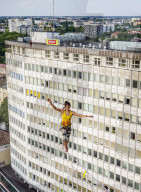 Highlining over Wieniawska Street, Urban Highline Festival, Lublin, Lublin Voivodeship, Poland
