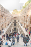 Dec 2018 Groups of people at Agrasen ki Baoli, a historical step well on Hailey Road near Connaught Place New Delhi, India