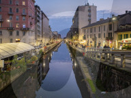 Italy, Lombardia, Milan, Porta Nuova, Navigli, Naviglio Grande at dusk