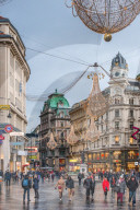 Christmas illuminations at dusk, on Vienna's city centre thoroughfare the Graben. Austria.
