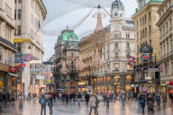Christmas illuminations at dusk, on Vienna's city centre thoroughfare the Graben. Austria.