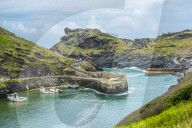 Boscastle Harbour entrance, Atlantic coast, Cornwall, England, UK.