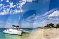 Yacht near the beach Playa Ancon near Trinidad, Trinidad, Cuba, West Indies, Caribbean, Central America