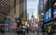 Bright billboards, busy traffic, Times Square, Broadway, Theatre District, Manhattan, New York, USA, North America