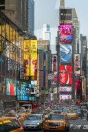 Bright billboards, busy traffic, Times Square, Broadway, Theatre District, Manhattan, New York, USA, North America