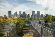 View of Bow River and Downtown from Sunnyside Bank Park, Calgary, Alberta, Canada, North America