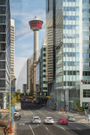 View of the Calgary Tower and nearby office buildings, Downtown Calgary, Alberta, Canada, North America