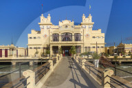 The Antico Stabilimento Balneare building (also known as 'Charleston') at Mondello borough, Palermo, Sicily, Italy, Europe