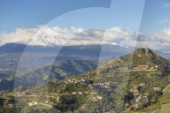 View from Madonna della Rocca church to Mount Etna, Taormina, Sicily, Italy, Europe