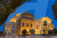 The Massimo Theatre (Teatro Massimo) during blue hour, Palermo, Sicily, Italy, Europe
