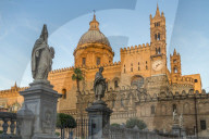 The Palermo Cathedral (UNESCO World Heritage Site) at first sunlight, Palermo, Sicily, Italy, Europe