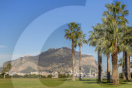 Mount Pellegrino seen from the seaside park area, Palermo, Sicily, Italy, Europe