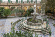 Fountain in the inner courtyard of the Santa Caterina d'Alessandria Church, Palermo, Sicily, Italy, Europe