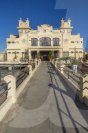 The Antico Stabilimento Balneare building (also known as 'Charleston') at Mondello borough, Palermo, Sicily, Italy, Europe