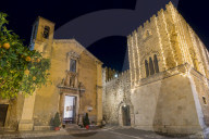 Illuminated Santa Caterina Church and Corvaja Palace at night, Taormina, Sicily, Italy, Europe