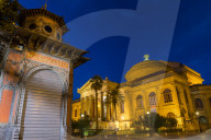 The Massimo Theatre (Teatro Massimo) during blue hour, Palermo, Sicily, Italy, Europe
