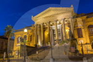 The Massimo Theatre (Teatro Massimo) during blue hour, Palermo, Sicily, Italy, Europe