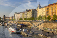 Art Nouveau buildings at Vltava River embankment at Rasinovo Nabrazi riverside street, Prague, Bohemia, Czech Republic, Europe