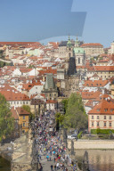 View from the Old Town Bridge Tower over the Charles Bridge and Mala Strana District, Prague, Bohemia, Czech Republic, Europe