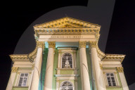 Illuminated Estates Theatre at night, Prague, Bohemia, Czech Republic, Europe