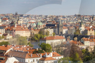 Elevated view from Prague Castle over the Lesser Town, Charles Bridge and the old town, Prague, Bohemia, Czech Republic, Europe