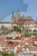 St. Vitus Cathedral, Prague Castle and the Lesser Town seen from the banks of Vltava River, Prague, Bohemia, Czech Republic