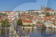 Elevated view from the Old Town Bridge Tower over Prague Castle and the Mala Strana District, Prague, Bohemia, Czech Republic