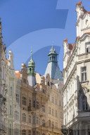 Facades of art nouveau buildings in the Josefov quarter in the old town, Prague, Bohemia, Czech Republic, Europe