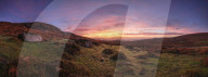 Twilight panorama of slopes below Saddle Tor with mist in the Teign Valley, Dartmoor National Park, Bovey Tracey, Devon UK