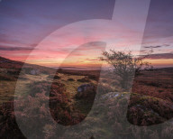 Twilight on the slopes below Saddle Tor with mist in the Teign Valley, Dartmoor National Park, Bovey Tracey, Devon UK