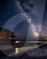 Milky Way with Mars set against Otter Head and River Otter at Budliegh Salterton, Devon, UK