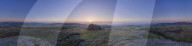 Panoramic view of Dartmoor National Park and mist in the Teign Valley seen from summit of Haytor, Bovey Tracey, Devon UK
