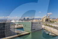 View of Marseille Cathedral, MuCEM and Villa Mediterrane, Provence, Provence Alpes, Cote d'Azur, France, Mediterranean, Europe