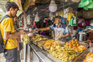 Fried food stall in Kea Farm market in Cameron Highlands, Brinchang, Pahang, Malaysia, Southeast Asia, Asia