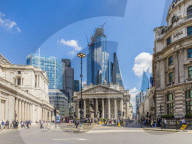 View of Bank Junction including the Royal Exchange in the City of London, in London, England, United Kingdom, Europe