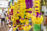 Colourful garland stalls in Little India in Kuala Lumpur, Malaysia, Southeast Asia, Asia