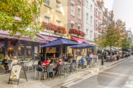 Outdoor cafes and restaurants on James Street, in Marylebone, in London, England, United Kingdom, Europe.