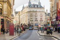 A view looking to Piccadilly Circus in London, England, United Kingdom, Europe.