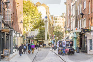 Earlham Street looking towards Seven Dials, in Covent Garden in London, England, United Kingdom, Europe.
